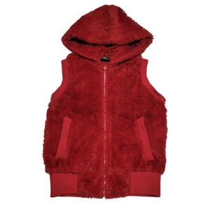 Fuzzy Red Hooded Vest Jacket Size Medium